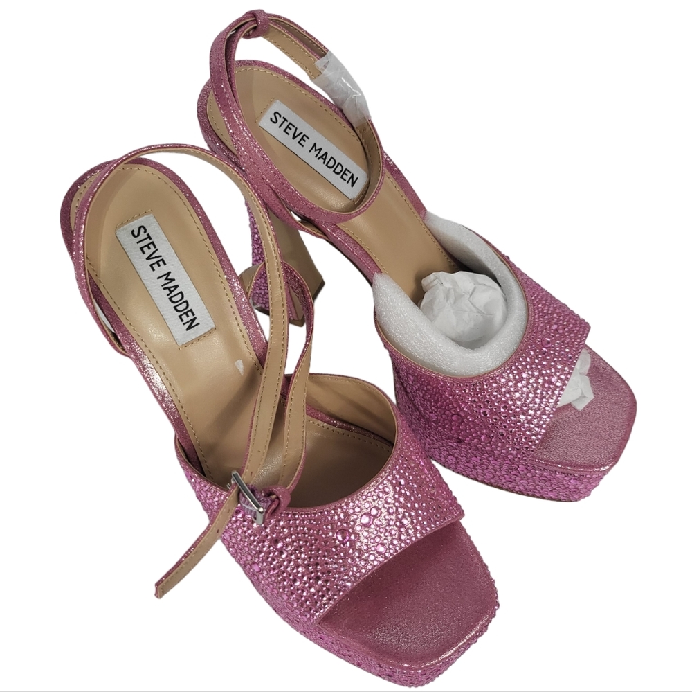 Steve Madden Lightness Rhinestone Platform Sandals Barbie Pink 8.5 - Picture 3 of 4